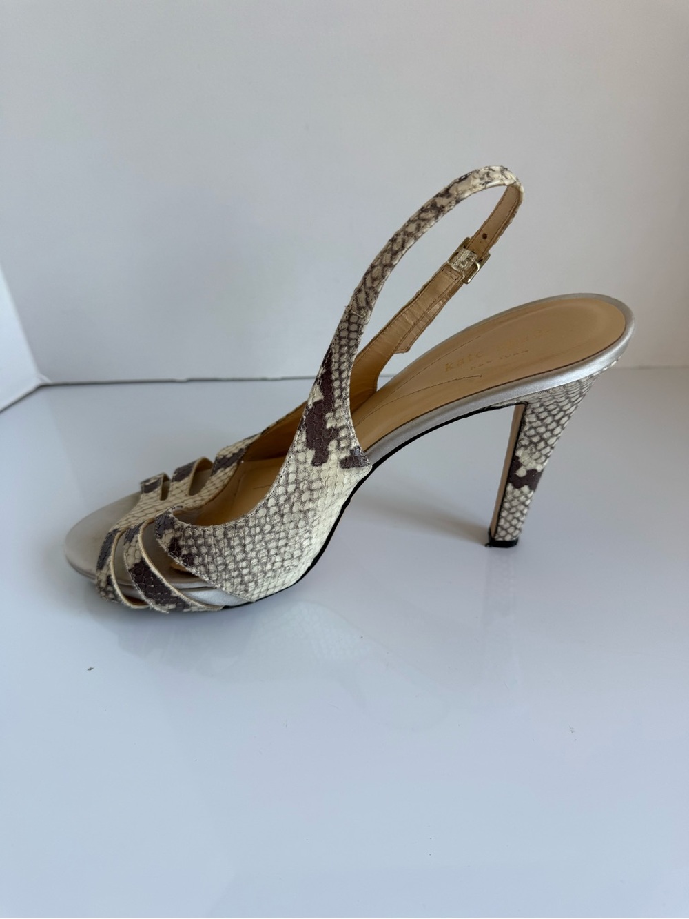 KATE SPADE Glenda Snake-Print Slingback Stilleto Heels in Beige and Brown 9.5 - Picture 7 of 9